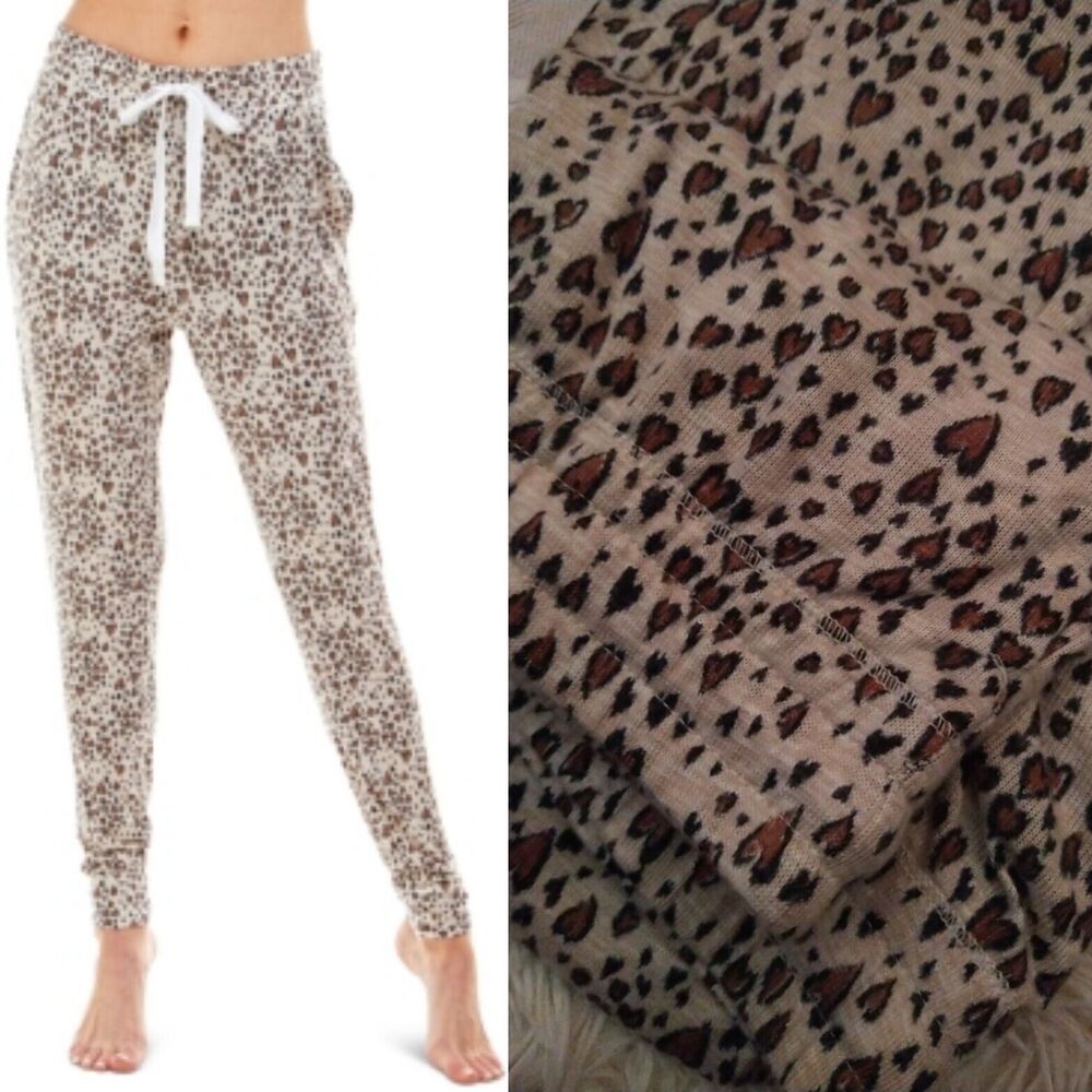 Jaclyn Intimates Whisper Luxe Jogger Pajama Pants Small Elastic leopard hearts